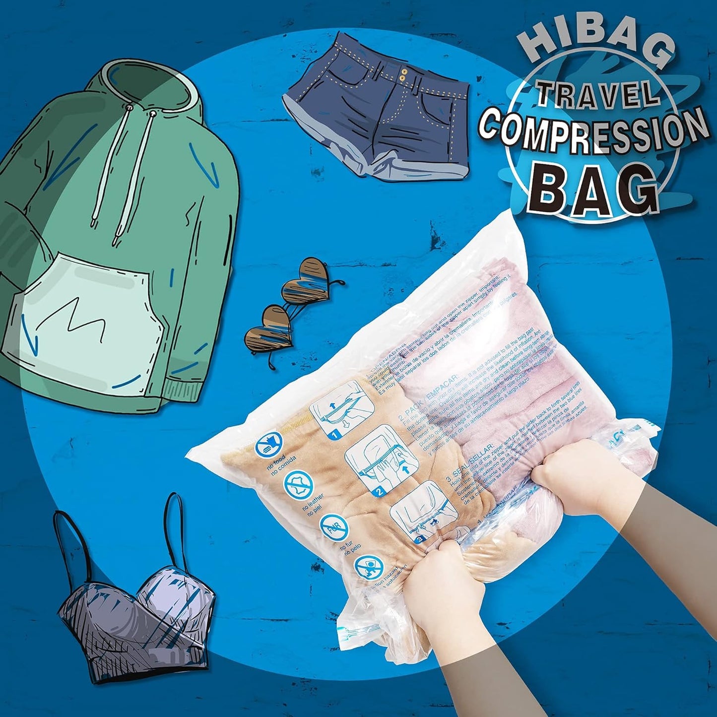 Skiennix Compression Bags - Space-Saving Vacuum Packing for Travel Essentials - 12-Pack