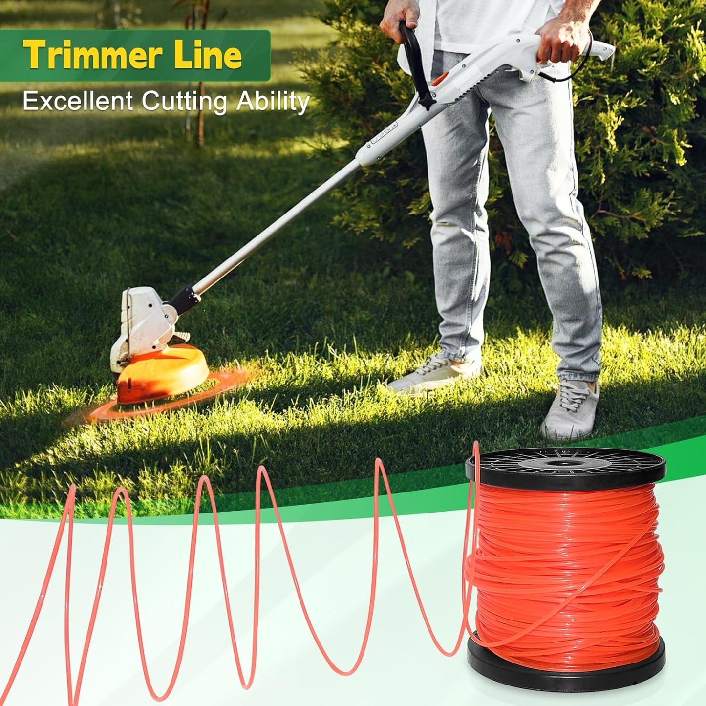 UCINNOVATE String Trimmer Line - Heavy Duty 0.095" Nylon Weed Eater String, 100m Orange Spool