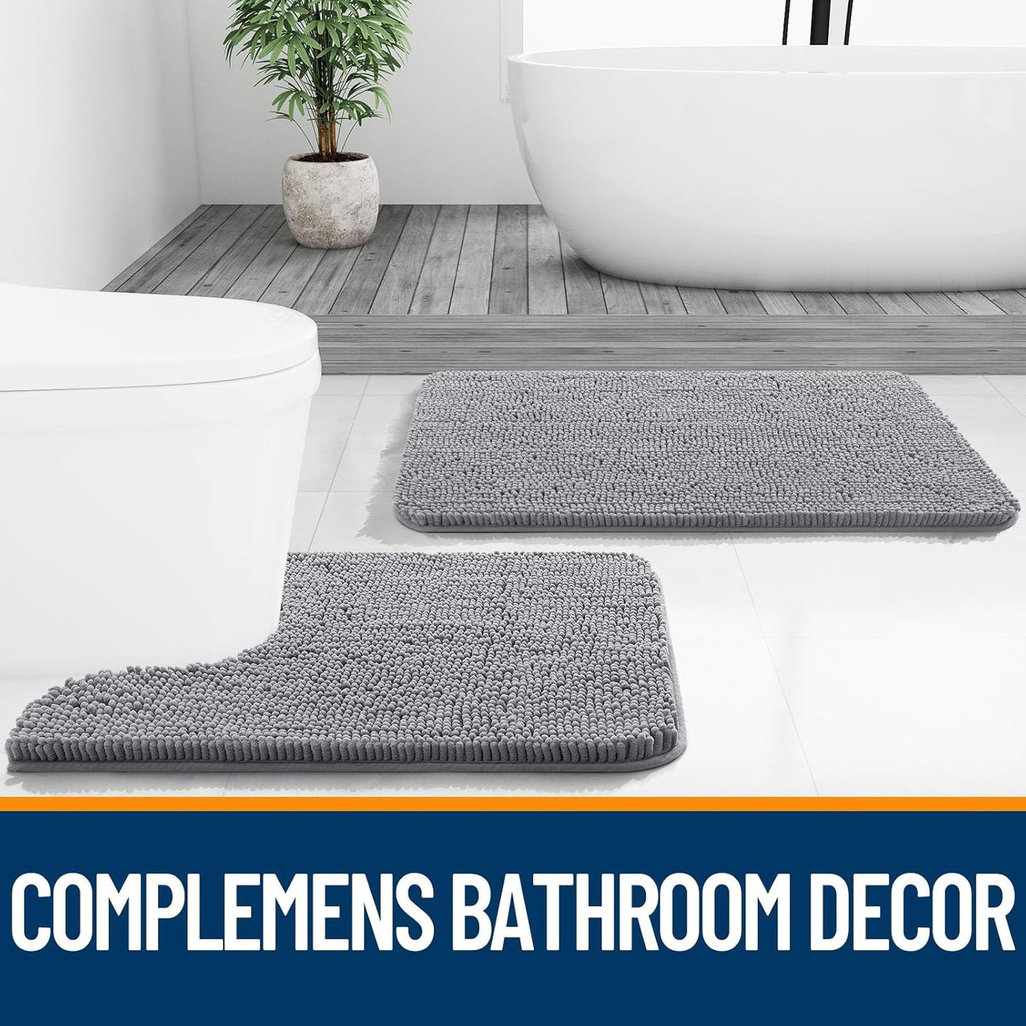 OLANLY Bathroom Rugs - Extra Soft Absorbent Chenille Mats | Quick Dry, Machine Washable, 35x24, Grey
