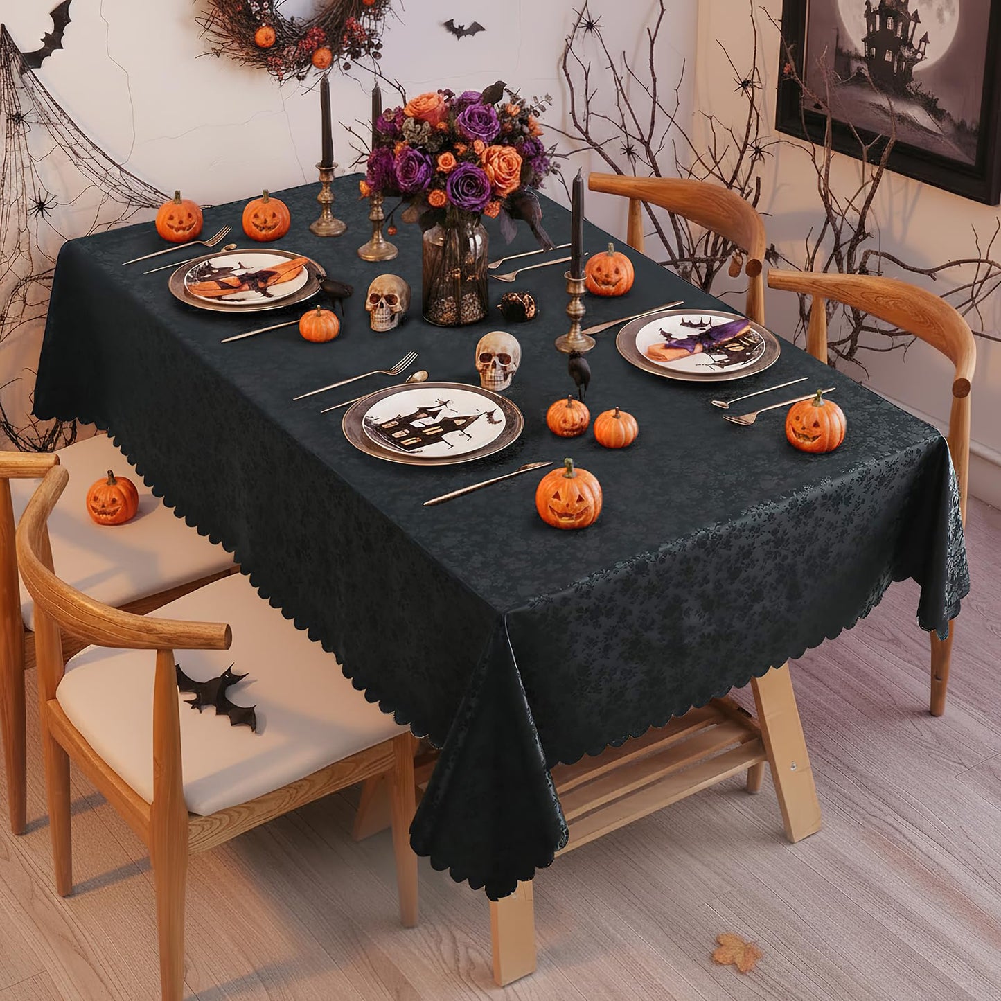 Smiry Rectangle Table Cloth, Waterproof Heavy Duty Vinyl Tablecloths, Wipeable Washable Table Cover for Kitchen and Dining Room (Black, 54" X 108")