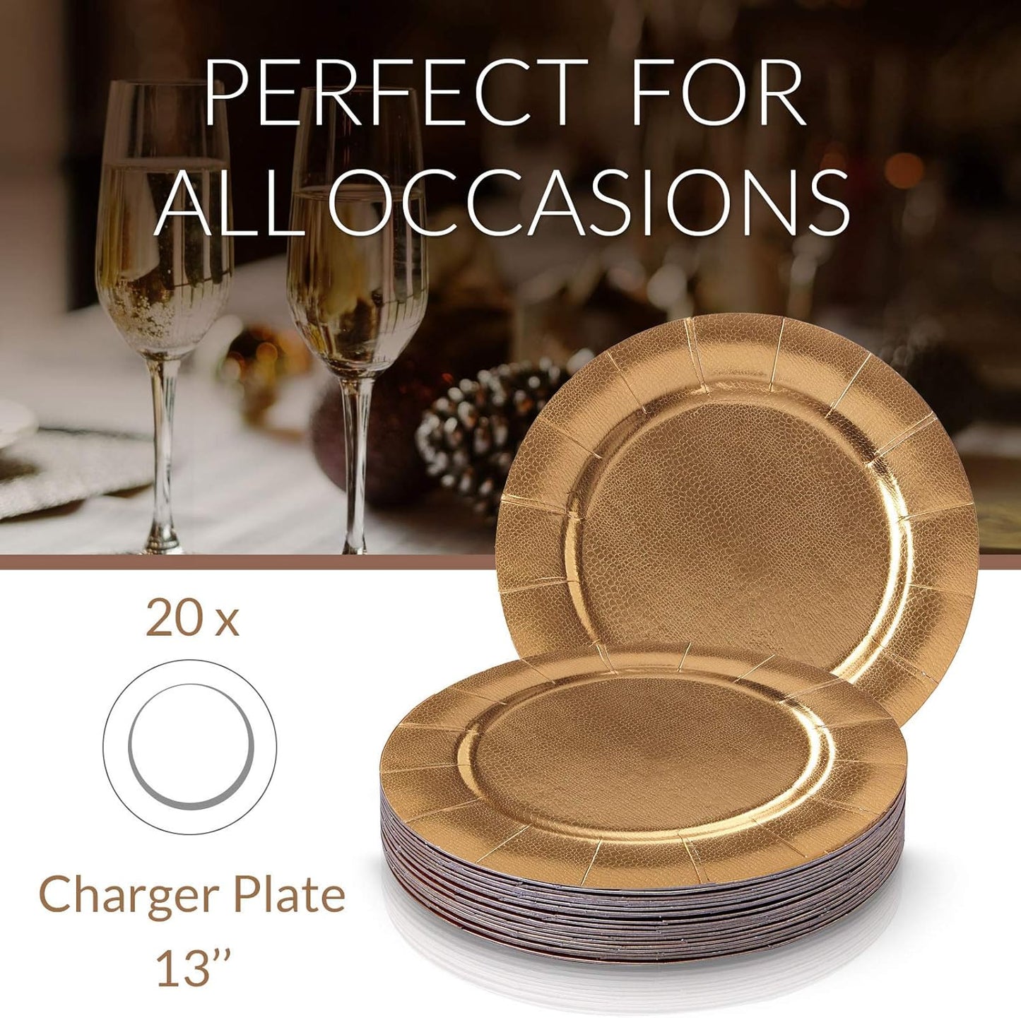 Elegant Silver Disposable Charger Plates Set - 10 Heavy Duty 13” Dinner Plates for Fine Dining & Celebrations