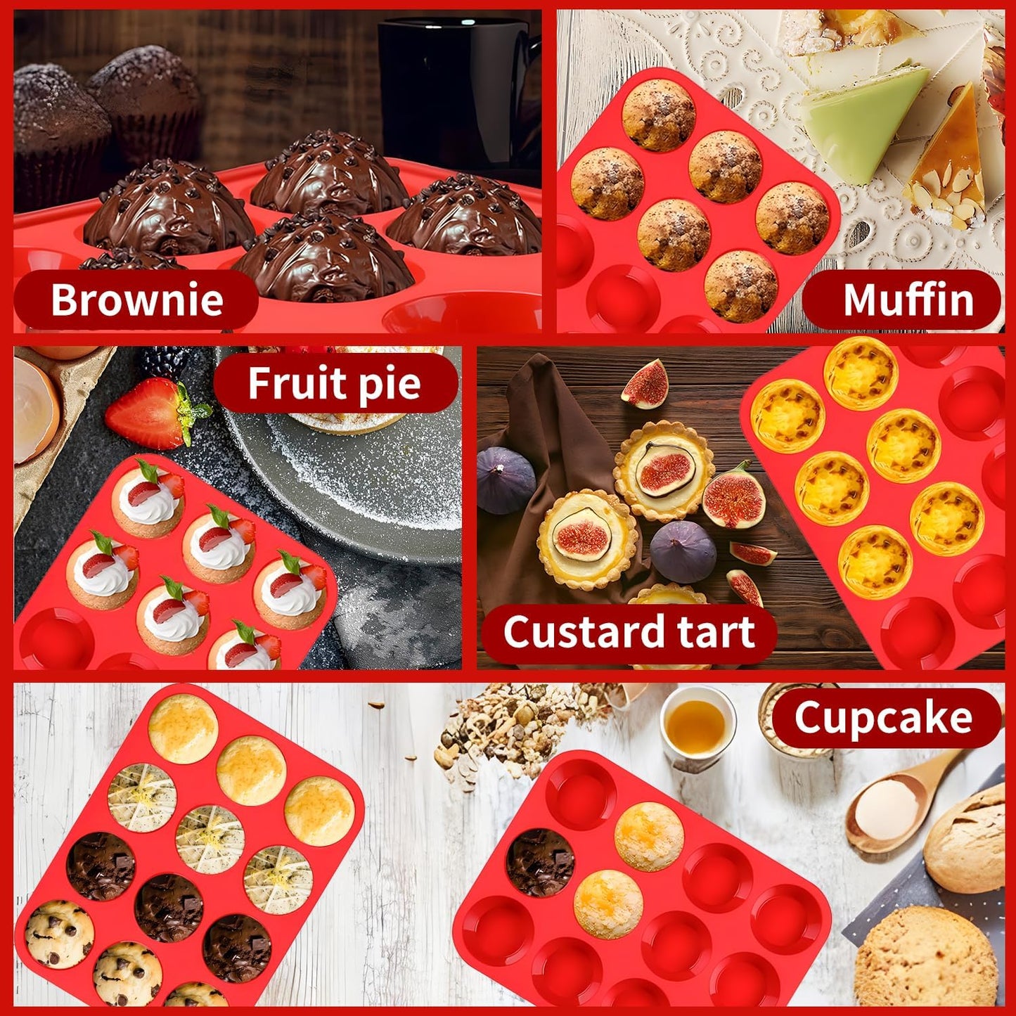 Skiennix Silicone Muffin Pan Set - 12-Cup Non-Stick Baking Mold | Dishwasher & Microwave Safe