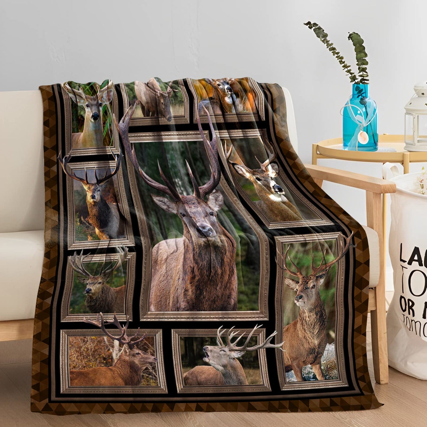 Buck Deer Blanket Hunting Gift for Men Soft Flannel Fleece Throw Blanket for Sofa Couch Bed Chair Lightweight Plush Fuzzy Lap Blankets and Throws Christmas Birthday Gift 50x60inches