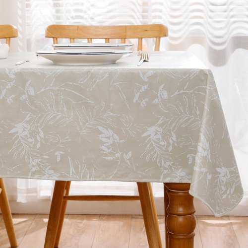 Heavy Duty Vinyl Tablecloth with Flannel Backing Waterproof Oil-Proof Plastic Table Cloth Stain-Resistant Wipeable Rectangle or Square Table Cover for Indoor and Outdoor (Beige Leaf,52x70 Inch)