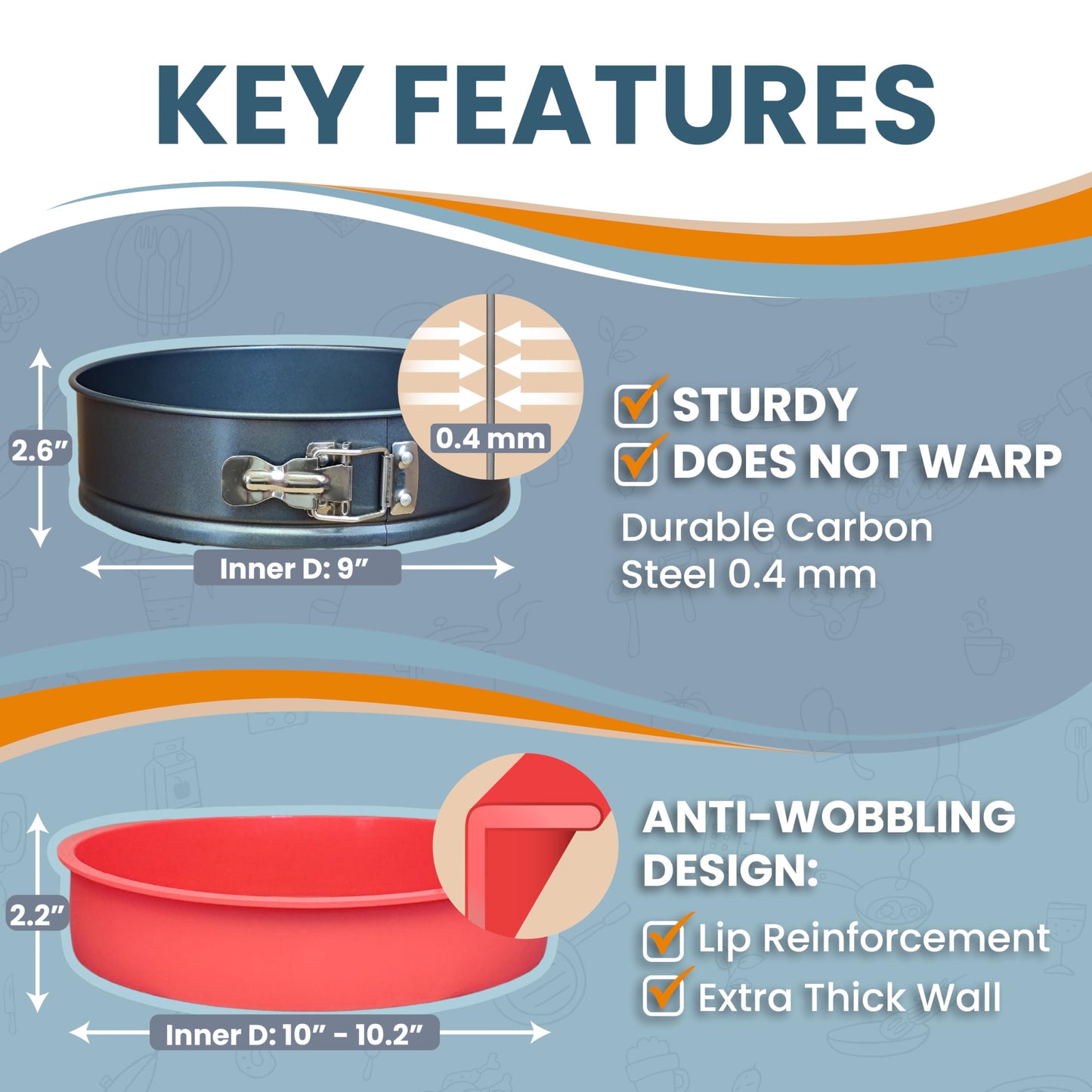 Springform Pan 9 Inch NONSTICK - Cheesecake Pan with Silicone Sleeve – NO LEAKS in Water Bath - No Foil Wrap Needed - Easy Cake Release – Sturdy Build - Heavy-Gauge Carbon Steel 0.4 mm