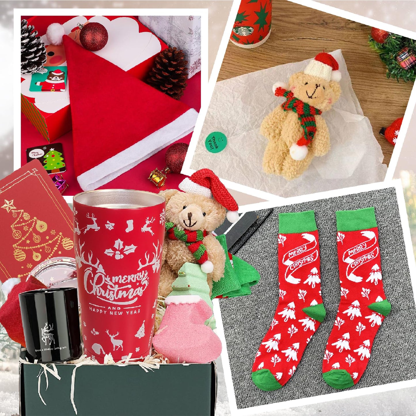8Pcs Christmas Basket Gift for Women, Christmas Tumbler Holiday Gifts Basket for Women,Mom Wife Girlfriend Sister Her, 2024 Xmas New Years Gift Ideas for Women Who Have Everything