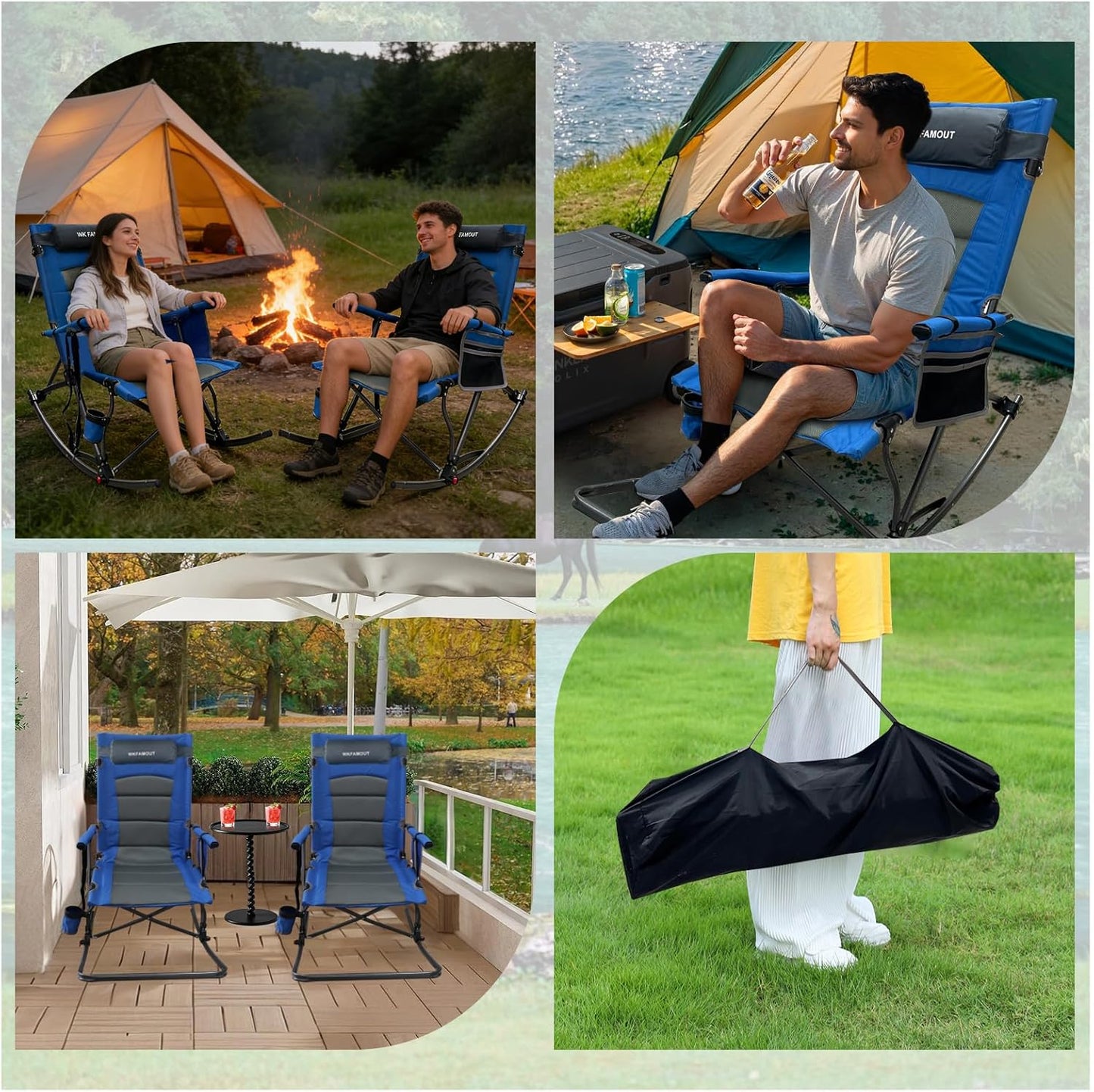 Skiennix Oversized Rocking Camping Chair - 13.8" High Seat with Foot Rest & Headrest | Supports 300 lbs, Includes Carry Bag