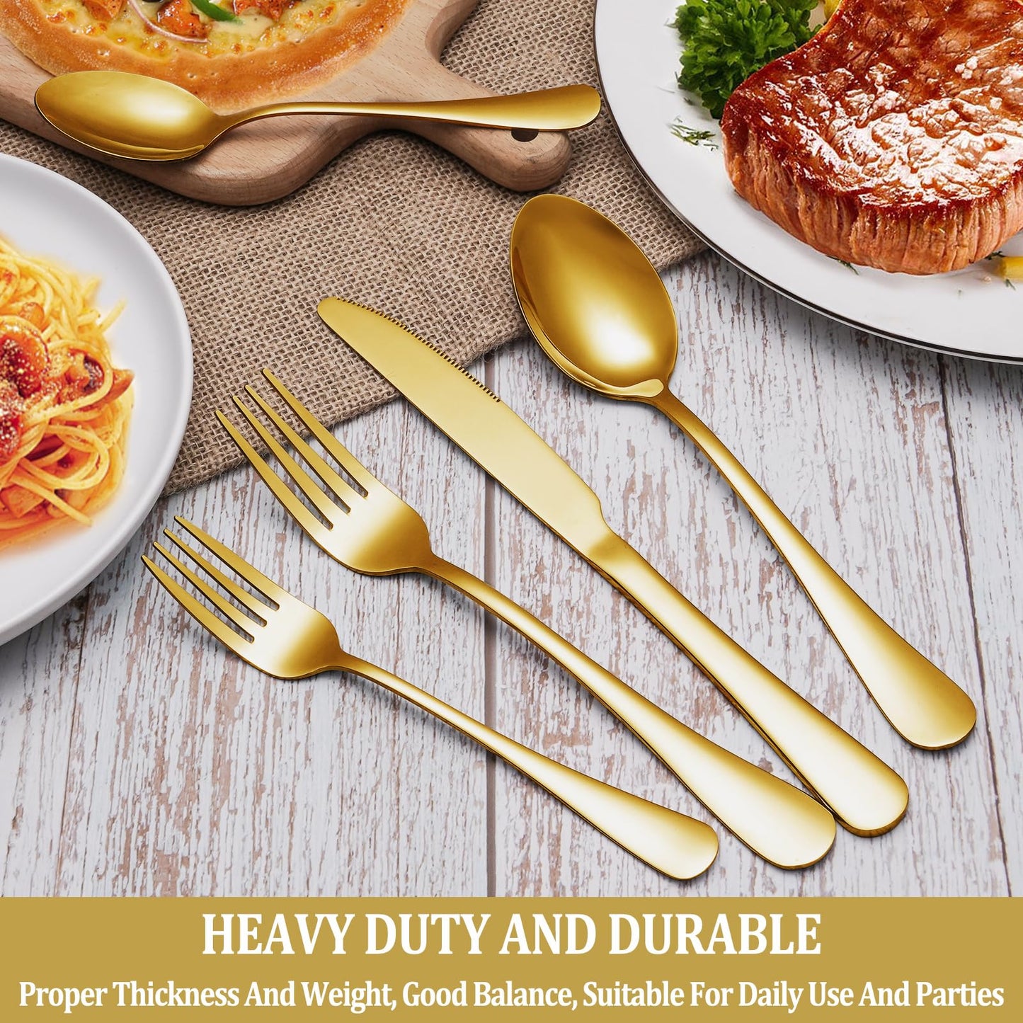 16 Piece Gold Dinner Forks Set, Food-Grade Stainless Steel Silverware Forks, Cutlery Fork, Metal Fork for Home, Kitchen or Restaurant, Mirror Polished, Dishwasher Safe - 8 Inch