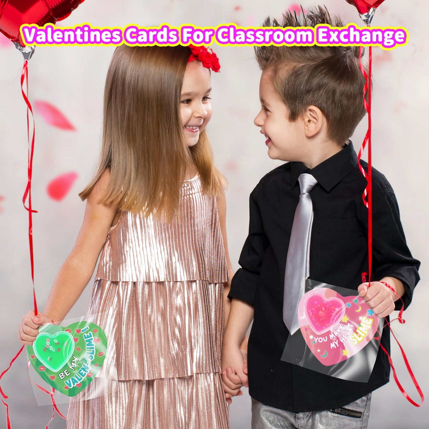 SpringFlower 30 Pack Valentines Day Cards For Kids With Heart Shape Slime Toys, Kids Classroom Valentines Exchange Gifts, Valentines Party Favors For Kids, School Classroom Valentine's Prizes