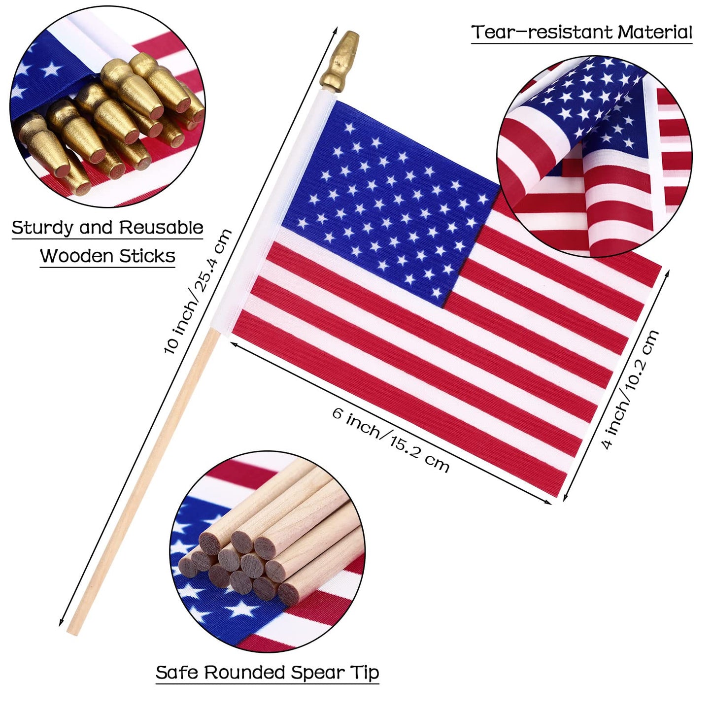 Tegeme 150 Pack Small American Flags on Stick 4 x 6 Inches Handheld USA Flags with Gold Spearhead for USA 250th Anniversary, 4th of July, Memorial Day, Parades Patriotic Party Lawn Outdoor Decor