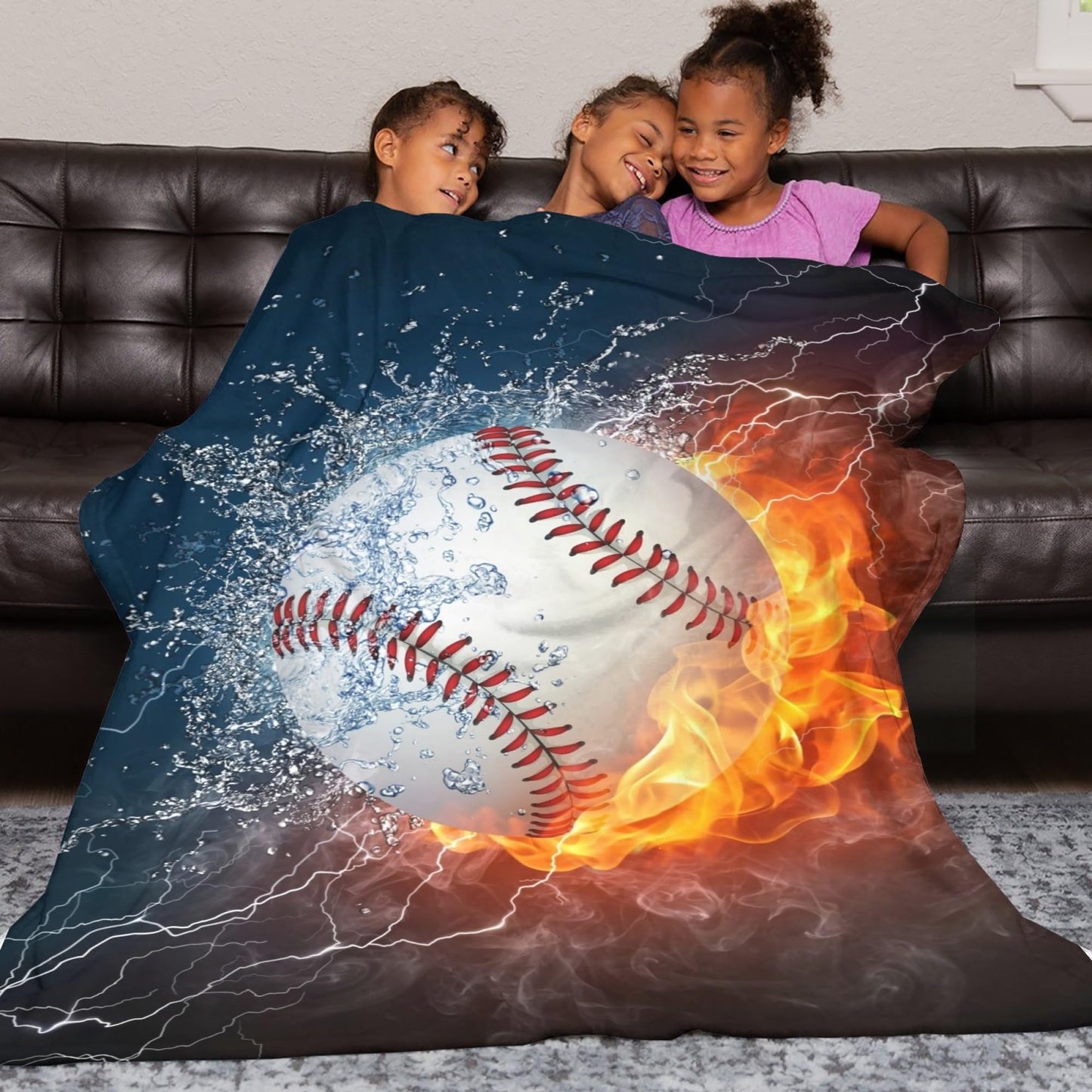Baseball Sport Cool Ball Throw Blanket Super Soft Warm Bed Blankets for Couch Bedroom Sofa Office Car, All Season Cozy Flannel Plush Blanket for Girls Boys Adults, 60"X50"