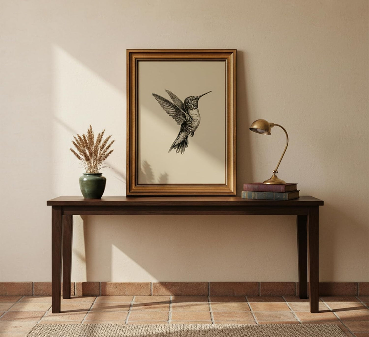 MDHFJEAW Vintage Gold Framed Hummingbird Wall Art - Retro Black and White Canvas Print, 12x16 In