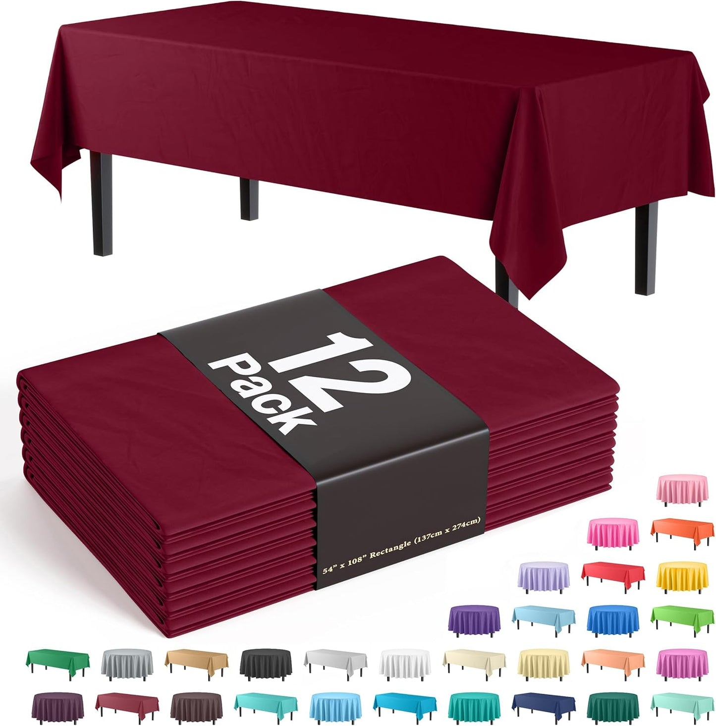 Ivory 84-Inch Round Tablecloth - 12-Pack Premium Plastic Party Supplies