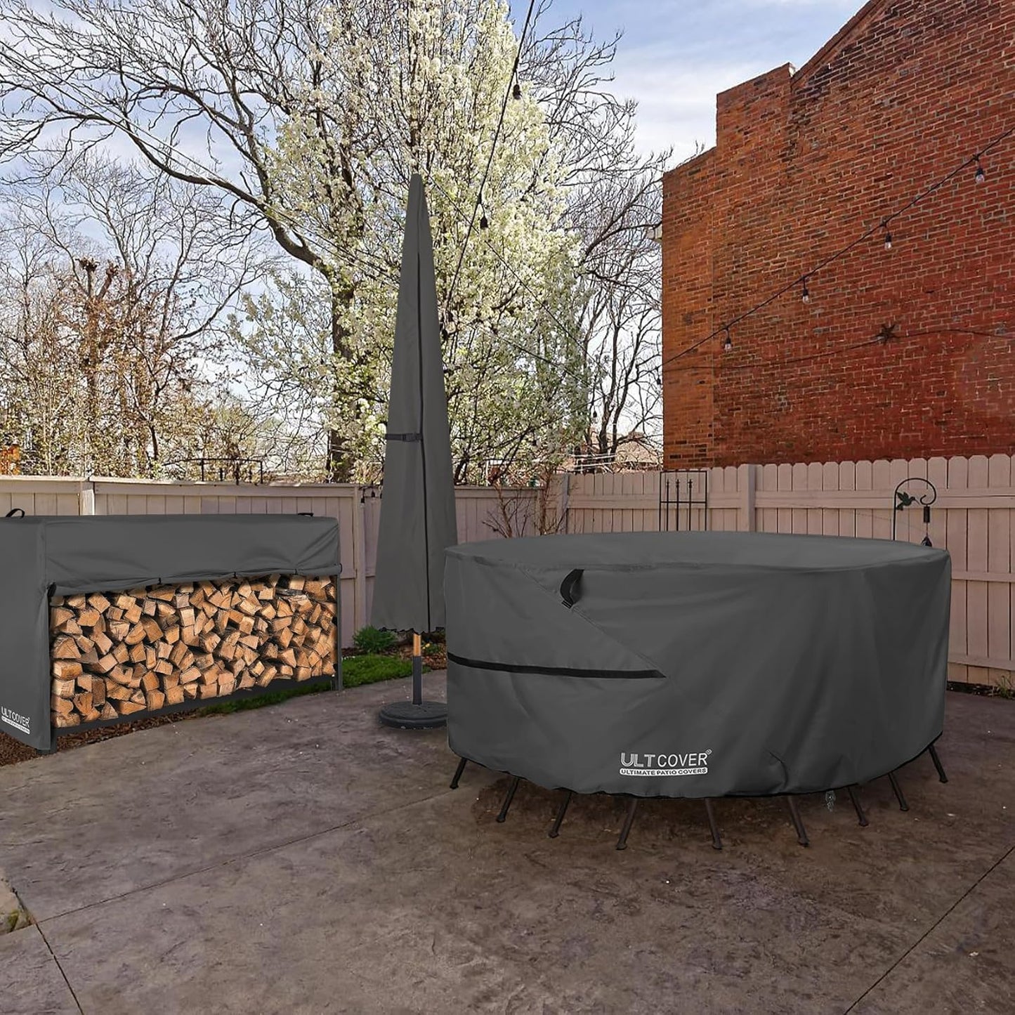 ULTCOVER Round Patio Furniture Cover - Waterproof 60-Inch Table & Chair Set Cover, Black