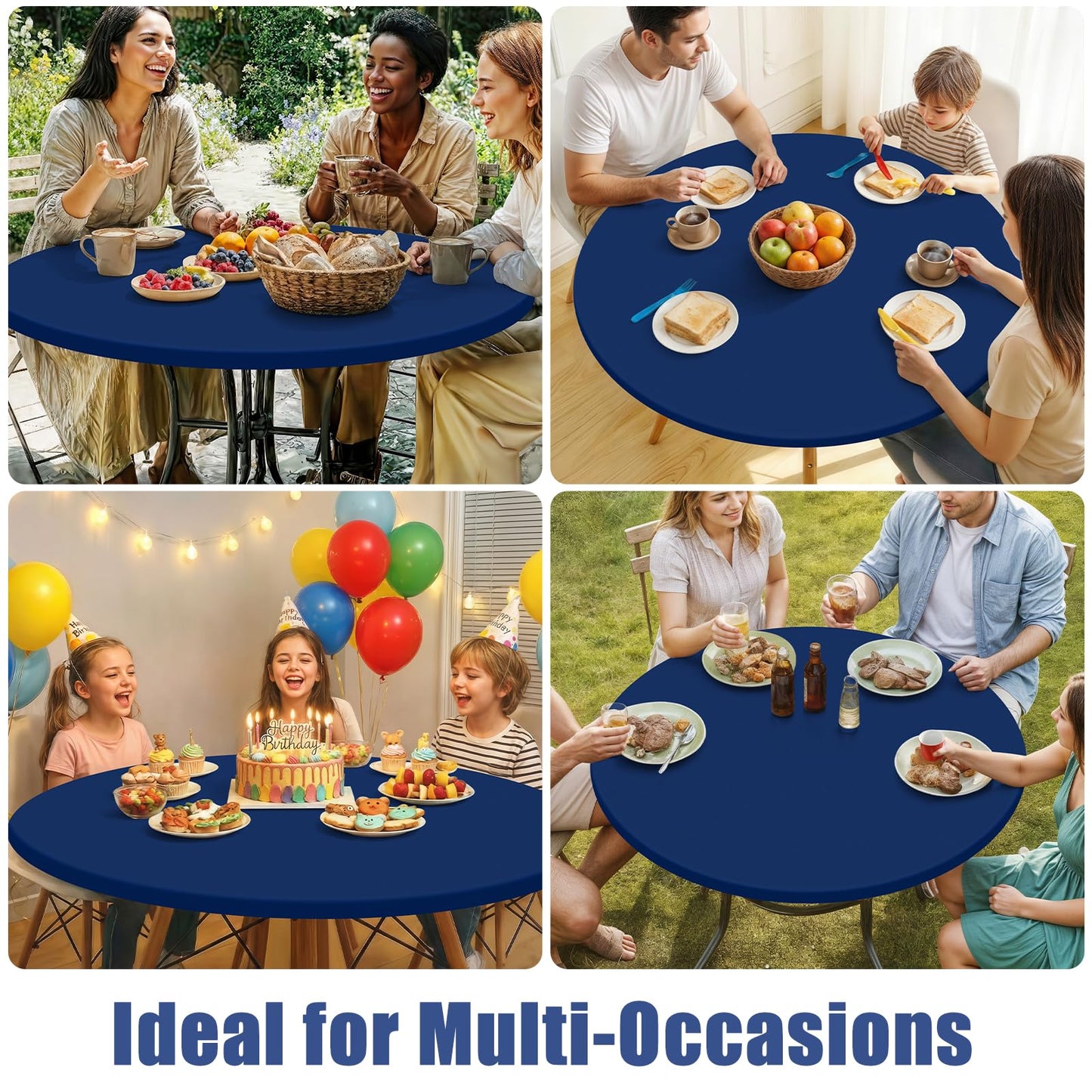 Moosfor Round Spandex Tablecloth 2 Pack, Elastic Fitted Waterproof Tablecloths for 36"-44" Tables, Stretch Washable Picnic Table Cover for Camping, Dining, Indoor and Outdoor, Navy