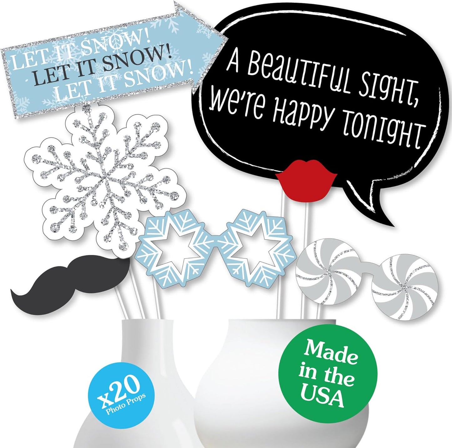 Winter Wonderland Photo Props Kit - 20 Snowflake Decorations for Holiday Parties & Weddings