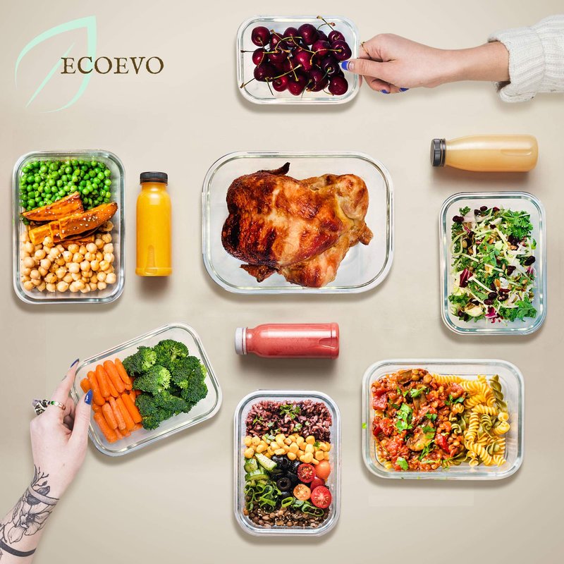 EcoEvo Glass Food Storage Containers Set, Large Size Containers with Lids, BPA-free Locking lids, 100% Leak Proof Glass Meal Prep Containers, Freezer to Oven Safe (2 Pack of 80oz)