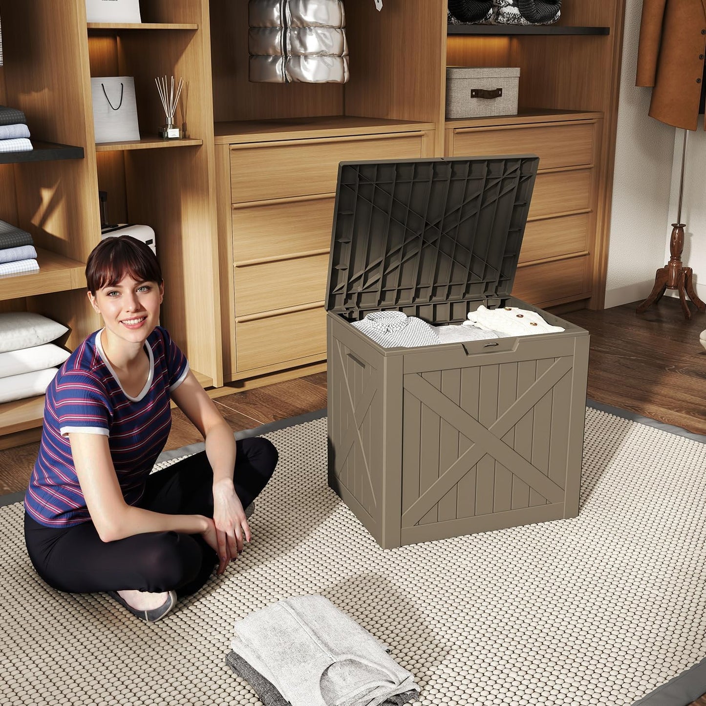 Regine Switzerland 32 Gallon Outdoor Deck Box - Lockable Waterproof Storage for Garden Tools & Cushions | Grey