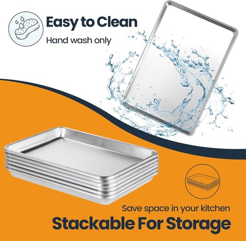 Half Size Baking Sheet Pan - Durable Aluminum Cookie Sheet | 6 Pack, Anti-Stick 18” x 13”