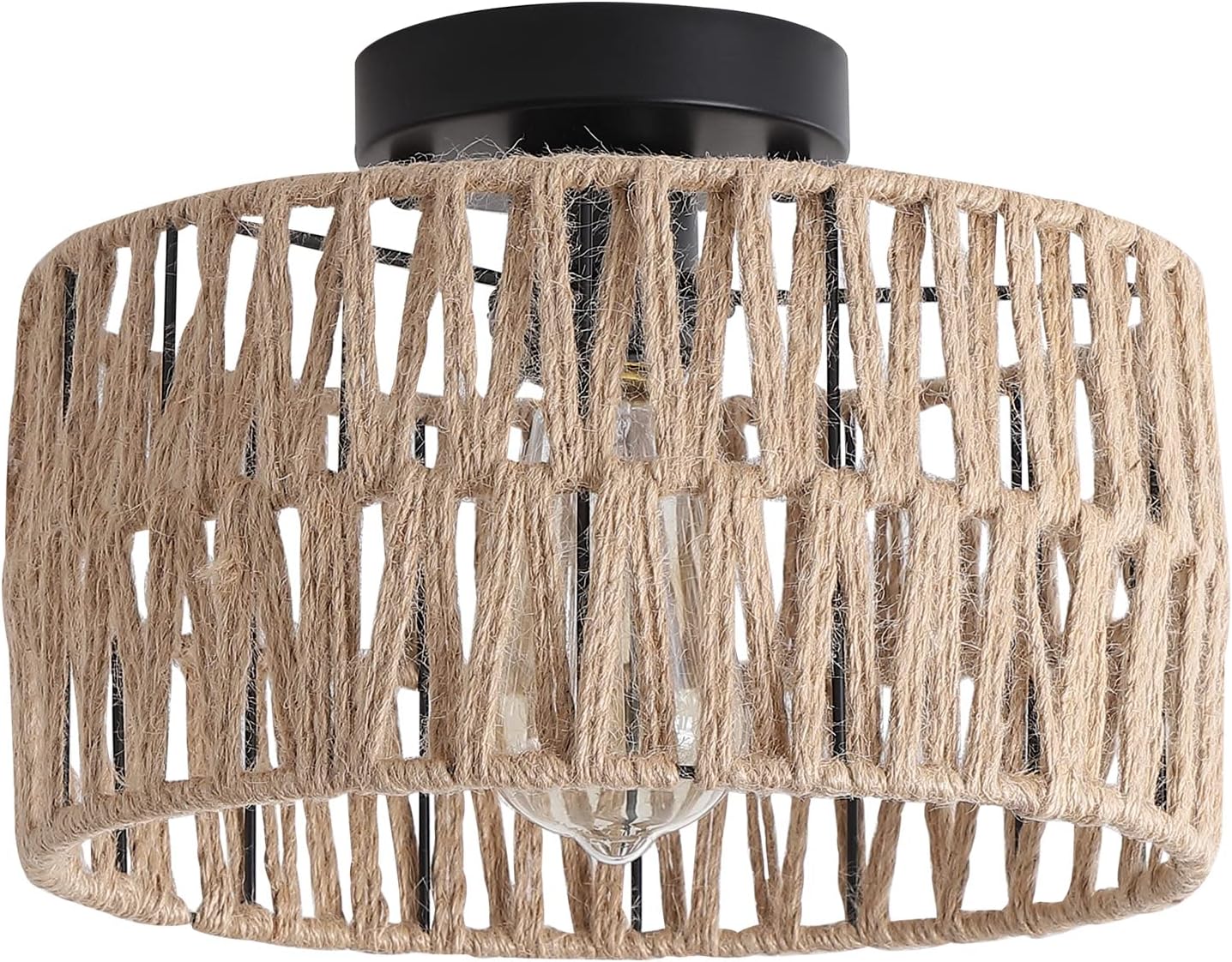 3-Light Antique Gold Woven Flush Mount Light Fixture Rustic Coastal Hemp Rope Brass Semi Flush Mount Ceiling Light for Hallway Bedroom Kitchen Entryway Farmhouse Living Room