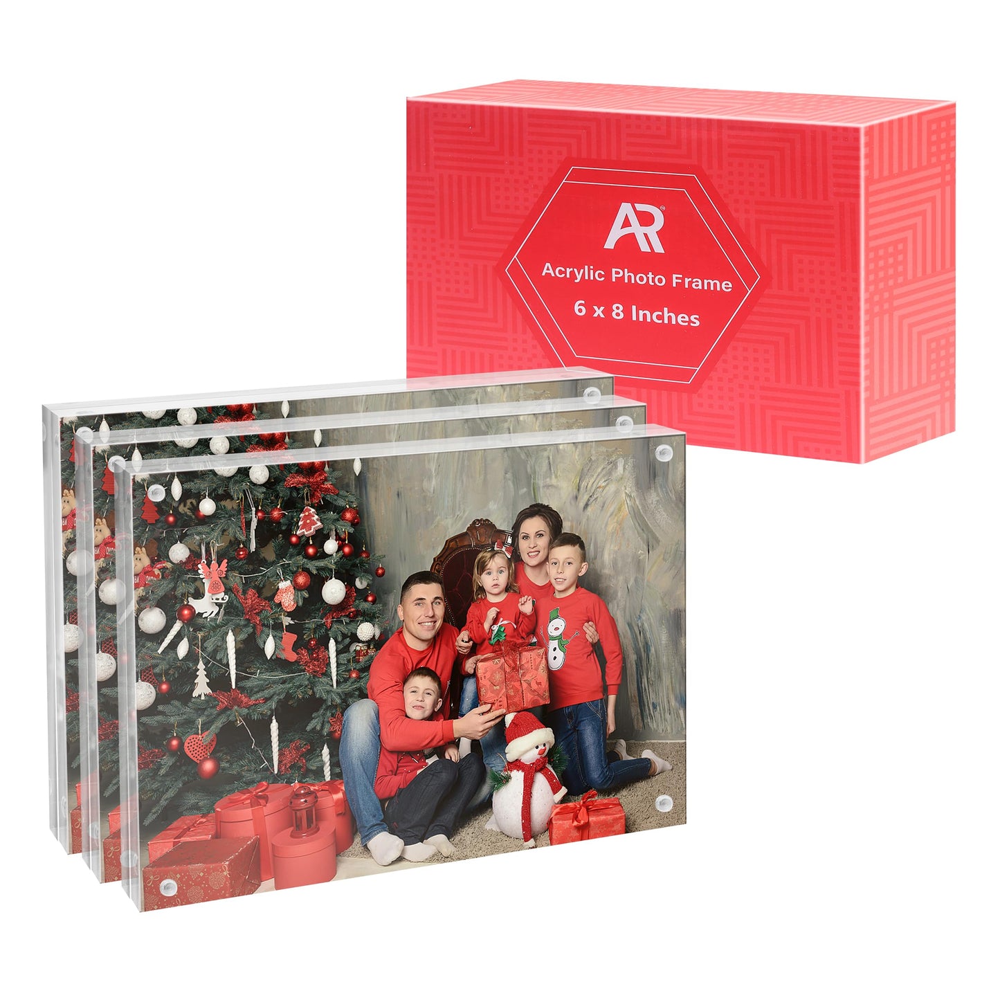 A & R 3 Packs 6 x 8 Acrylic Frames, Magnetic Picture Frame, Double Sided Self Standing Clear Photo Frame 10 + 10 MM Thick Clear Acrylic Wall Mount