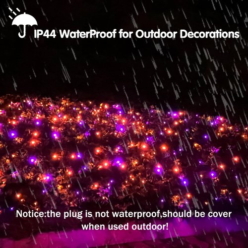 HISHINY Halloween Lights Outdoor,144LED 6ftx6ft Purple and Orange Net Lights with Connectable, Waterproof,UL Certified and Durable Black Wire Design for Bushes,Trees, Outdoor Indoor Party Decorations
