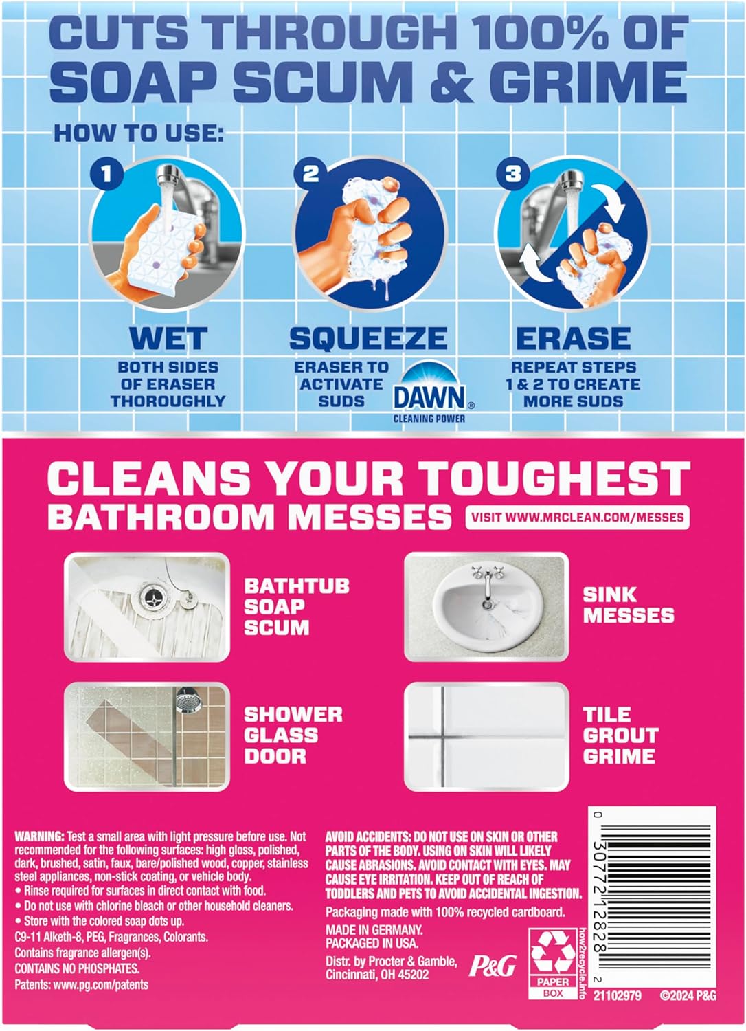 Mr. Clean Magic Eraser Sponge - Powerful Bathroom Cleaner with Febreze Lavender Scent | 5 Count