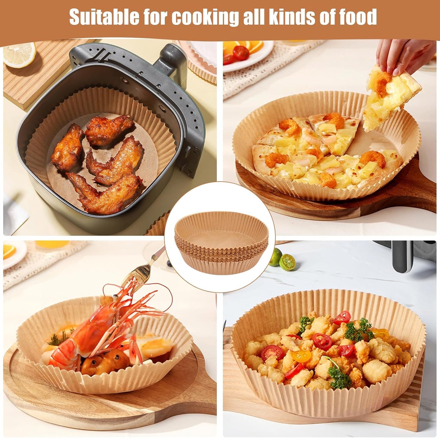 Skiennix Air Fryer Liners - 100PCS Non-Stick Parchment Paper, 6.3 Inch Round for 2-5QT Air Fryers | Baking & Roasting