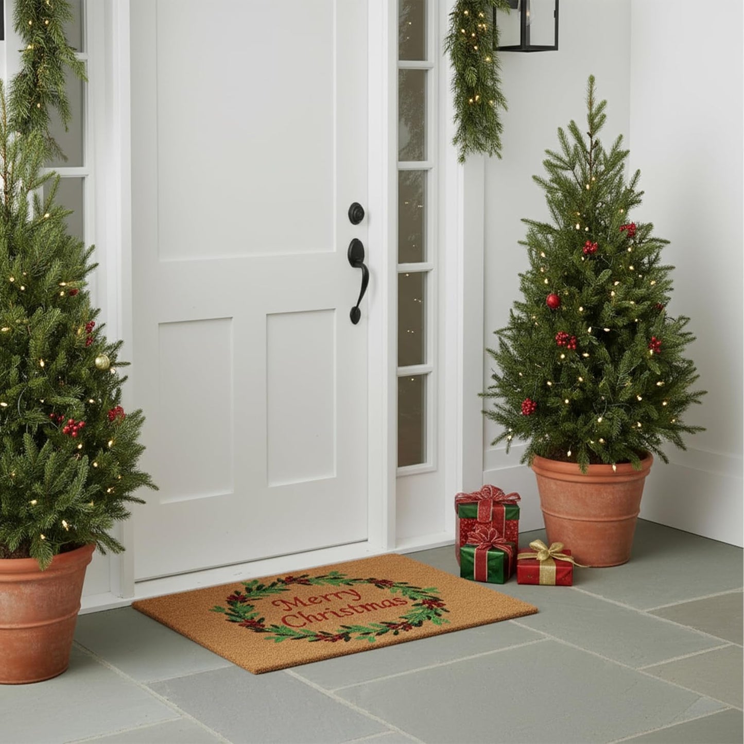 Christmas Wreath Doormat - 17" x 29" - Colorful Holiday Entrance Mat by Calloway Mills