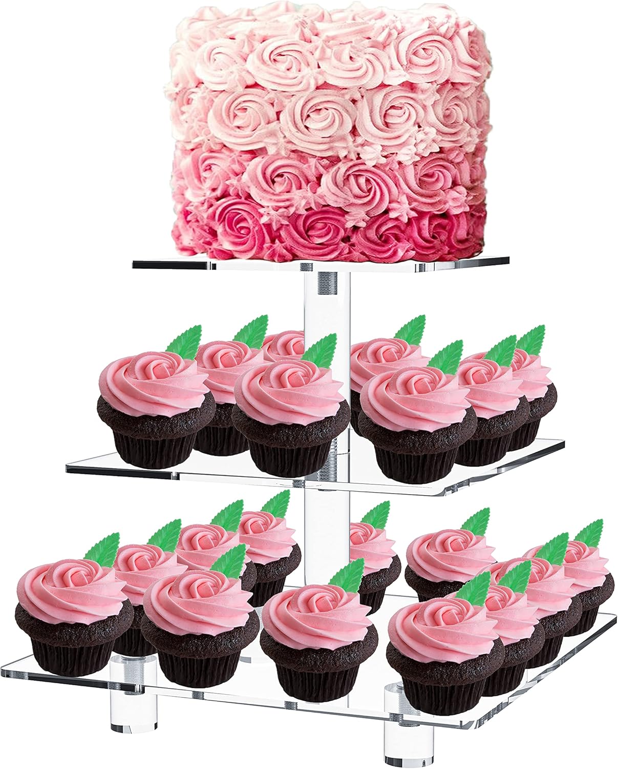 3-Tier Acrylic Cupcake Stand - Elegant Dessert Display Tower in Gold (Model 3SG-V2)