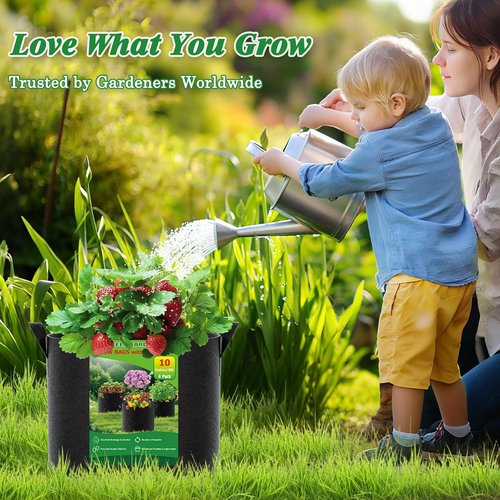Feed Garden 10 Gallon Grow Bags - 4 Pack Thickened Fabric Plant Pots with Reinforced Handles | Breathable Drainage for Vegetables & Herbs