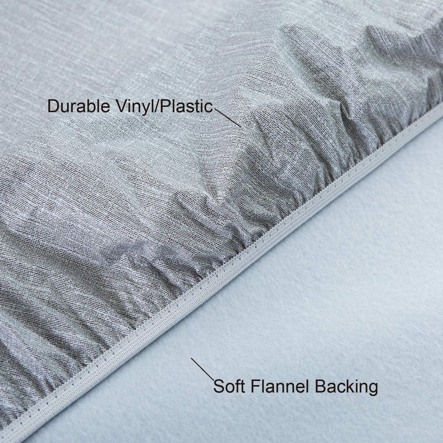 NLMUVW Round Tablecloth Vinyl with Elastic Edge Flannel Backing, Fitted PVC Table Cloth Waterproof Wipe Clean Table Cover for Picnic Party Outdoor, Light Grey, 40"- 44"