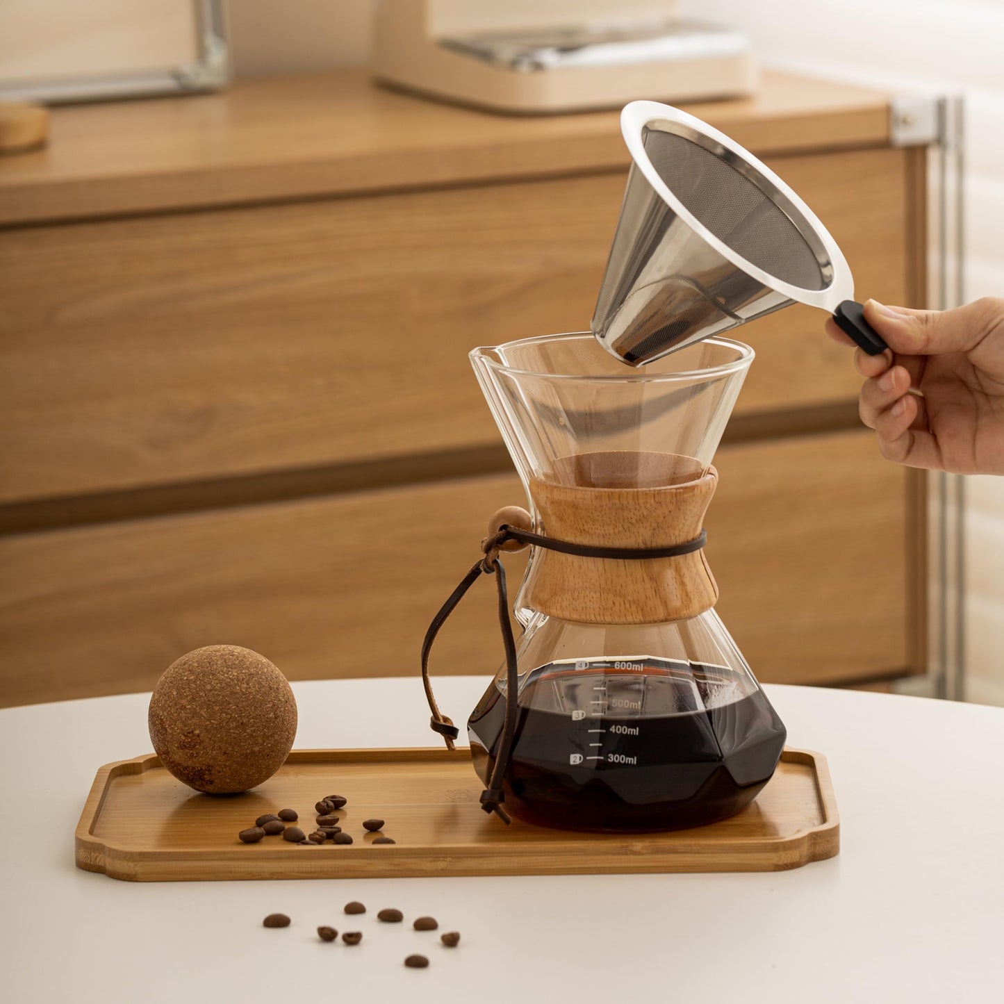 HYAXGM Pour Over Coffee Maker With Wood Sleeve,27oz/800mlPour Over Coffee Dripper,Pour Over Coffee Maker Set With Cork Stopper (27oz/800ml)