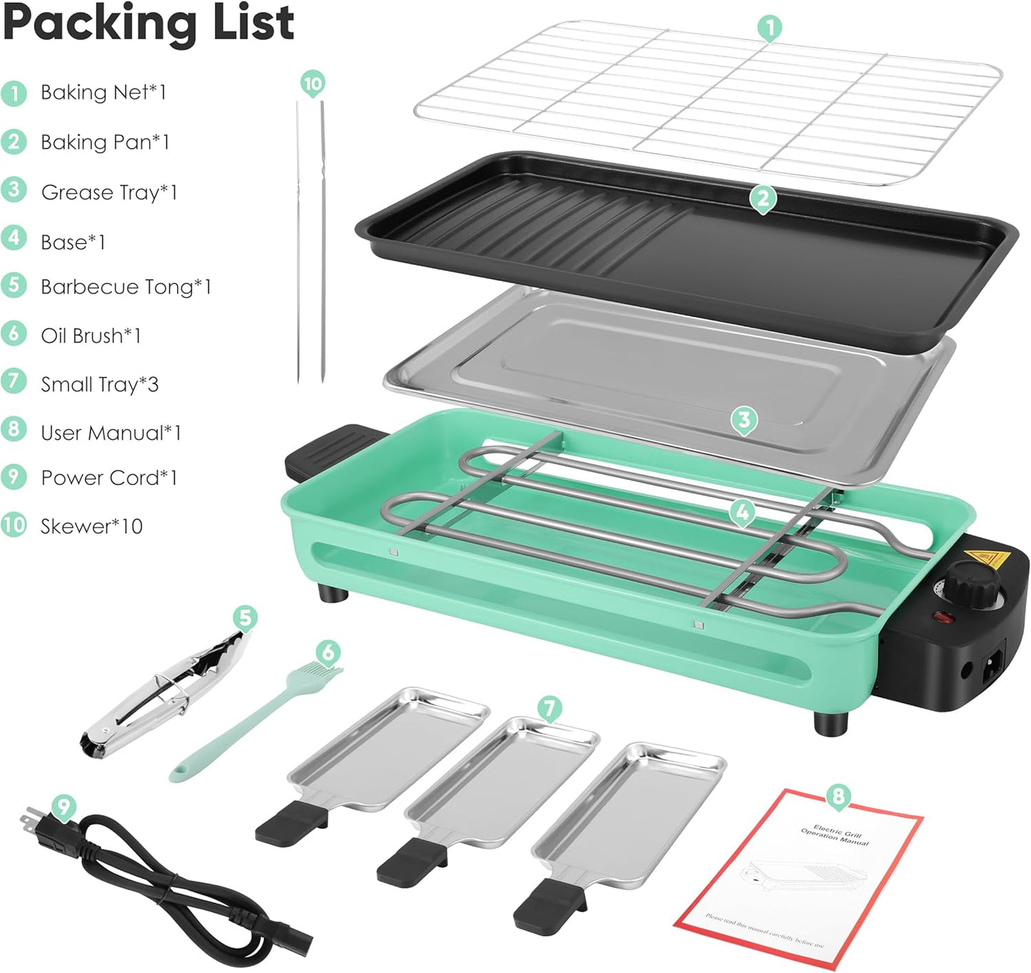 Electric Indoor Grill, 1500W Portable 2 in 1 Indoor Raclette Table Grill Korean BBQ Grill with Grill Net & Non-Stick Cooking Removable Plate, Adjustable Temperature Control, Dishwasher Safe