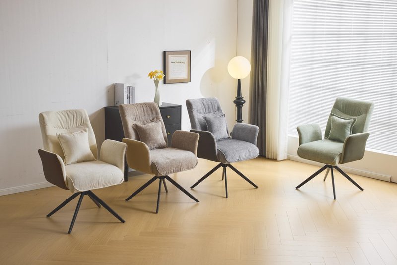 VINGLI Beige Chenille Office Desk Chair No Wheels,Comfy Modern Swivel Padded Arm Chair with Back&Lumbar Pillow,for Home,Makeup Vanity,Computer,Task,Nail Tech,Sewing,Dining,Bedroom,Living Room