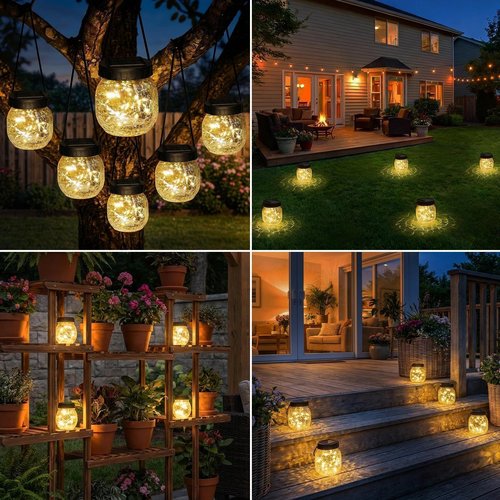 Fairdeer 12 Pack Solar Lanterns Outdoor Waterproof, Crackle Glass Hanging Lights with Warm Glow, Waterproof Outside Lights for Tree Shepherd Hook Fence Patio Yard Decor & Gifts for Women Mom
