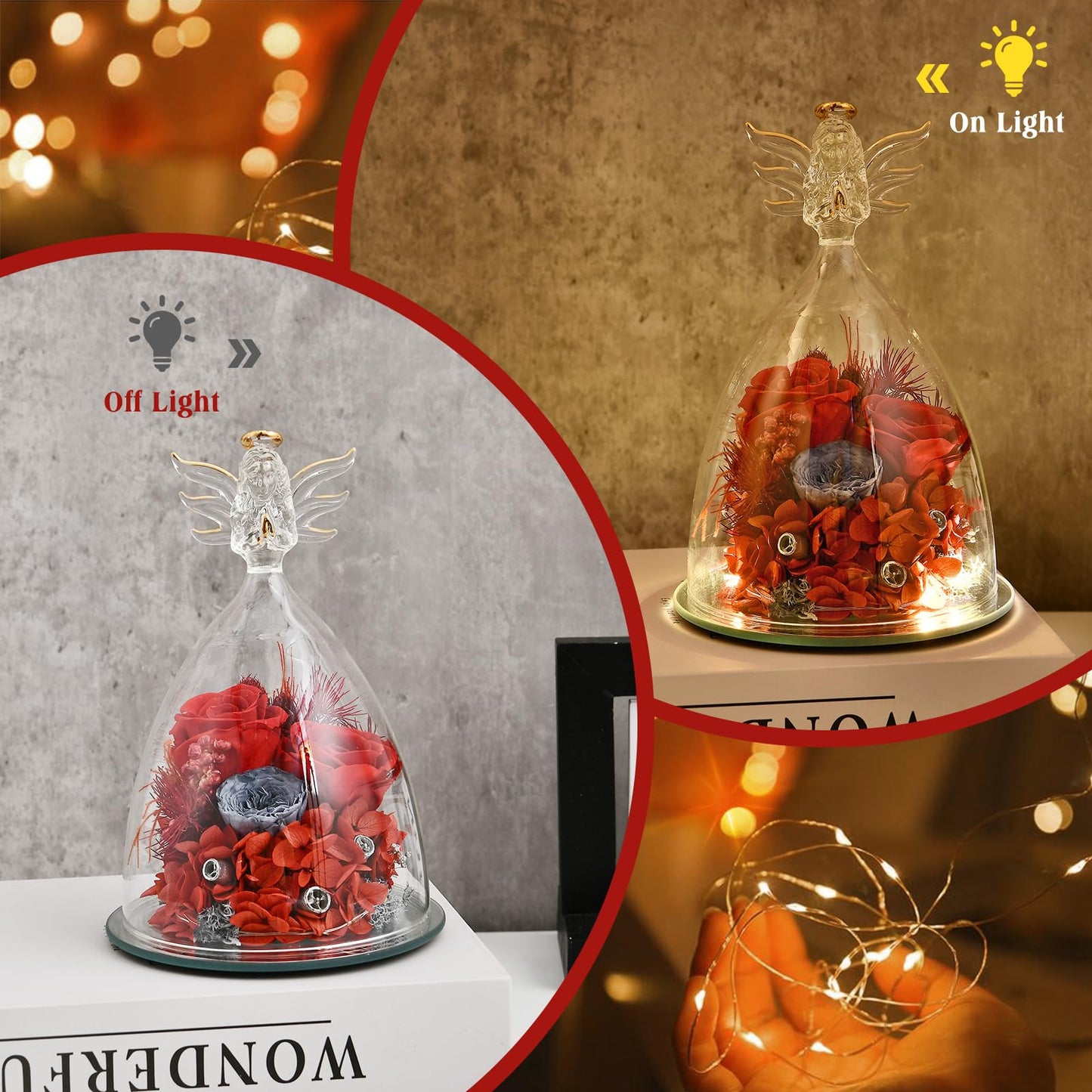ORRPTSNC for Mom, Fresh Flowers for Delivery Prime, Angel Figurines with LED Light on Birthday Gifts for Her, Women, Grandma, Anniversary Day Gifts