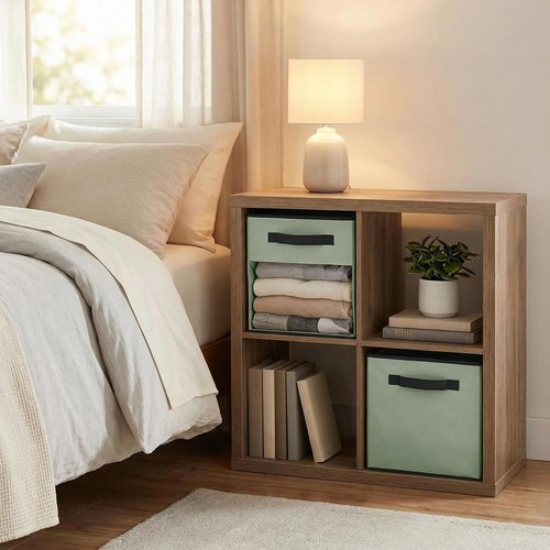 DECOMOMO Storage Bins - Fabric Cube Storage Bins with Window for Shelves | 11" | 6-Pack, Green