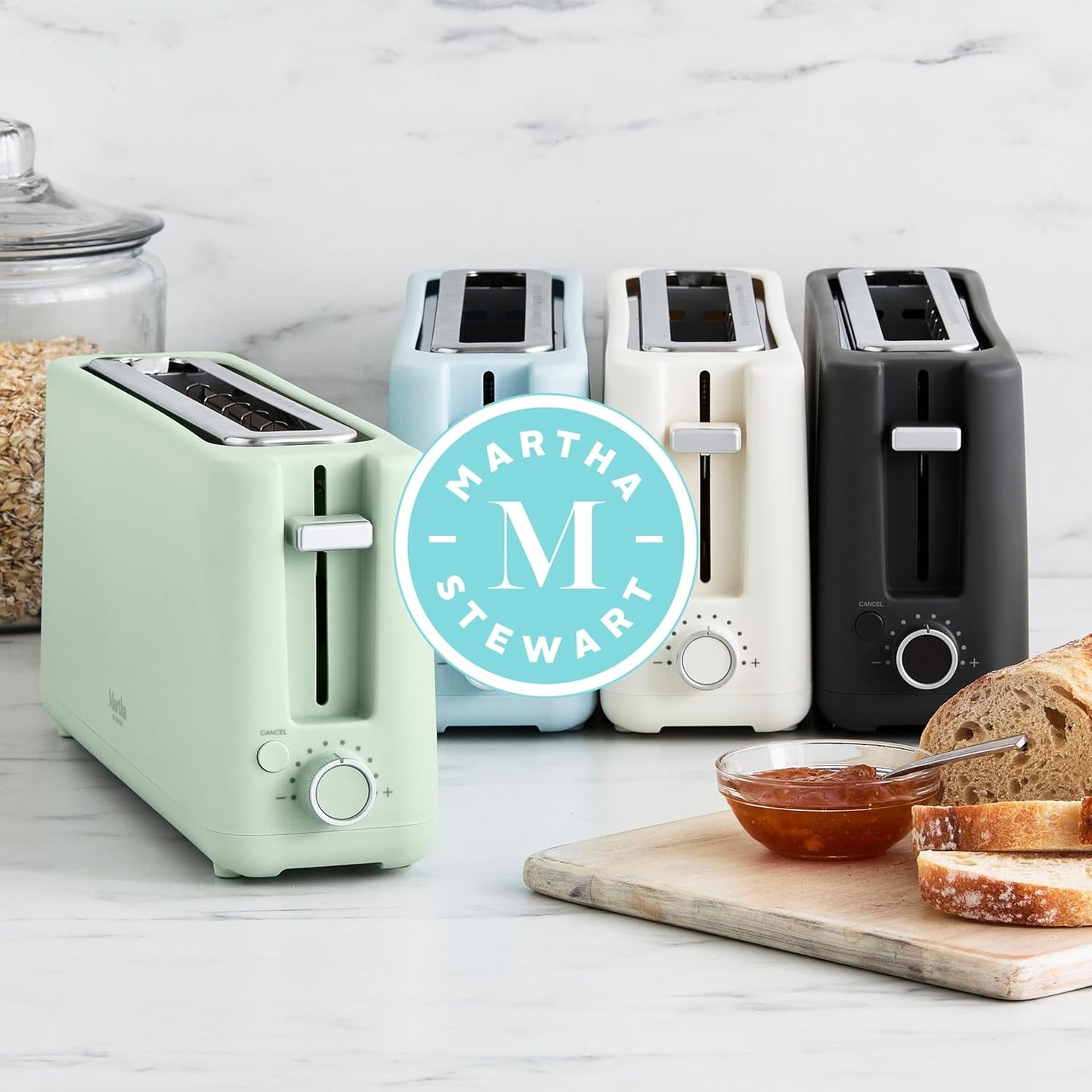 Martha Stewart 2-Slice Long Slot Toaster - Extra Wide for Sourdough & Bagels | 10 Shade Settings, Caviar