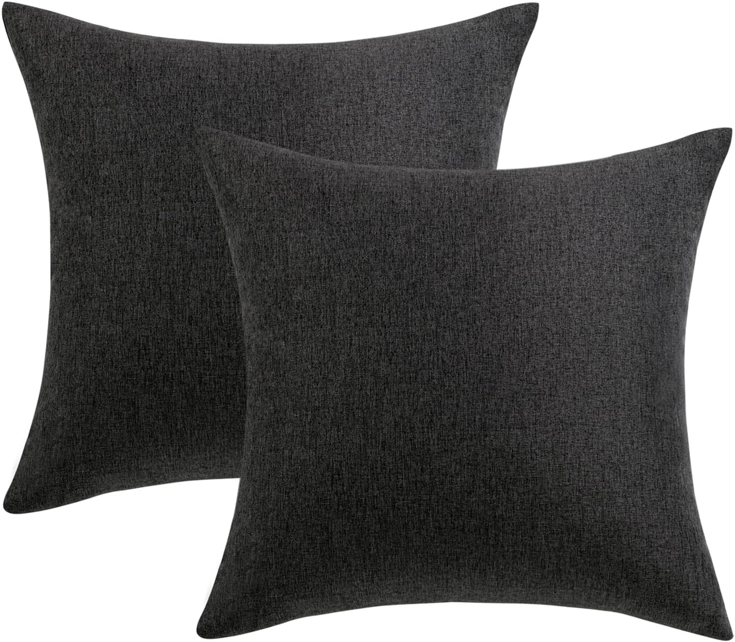 MIULEE Decorative Outdoor Throw Pillow Covers - Waterproof Faux Linen Cushion Cases | 12x12 Inch, Black (Pack of 2)