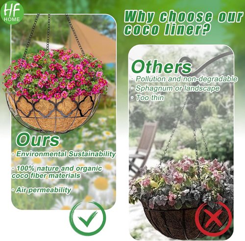 HFHOME 14" Round Coco Fiber Replacement Liners - 2PCS Hanging Basket Liners for Improved Drainage