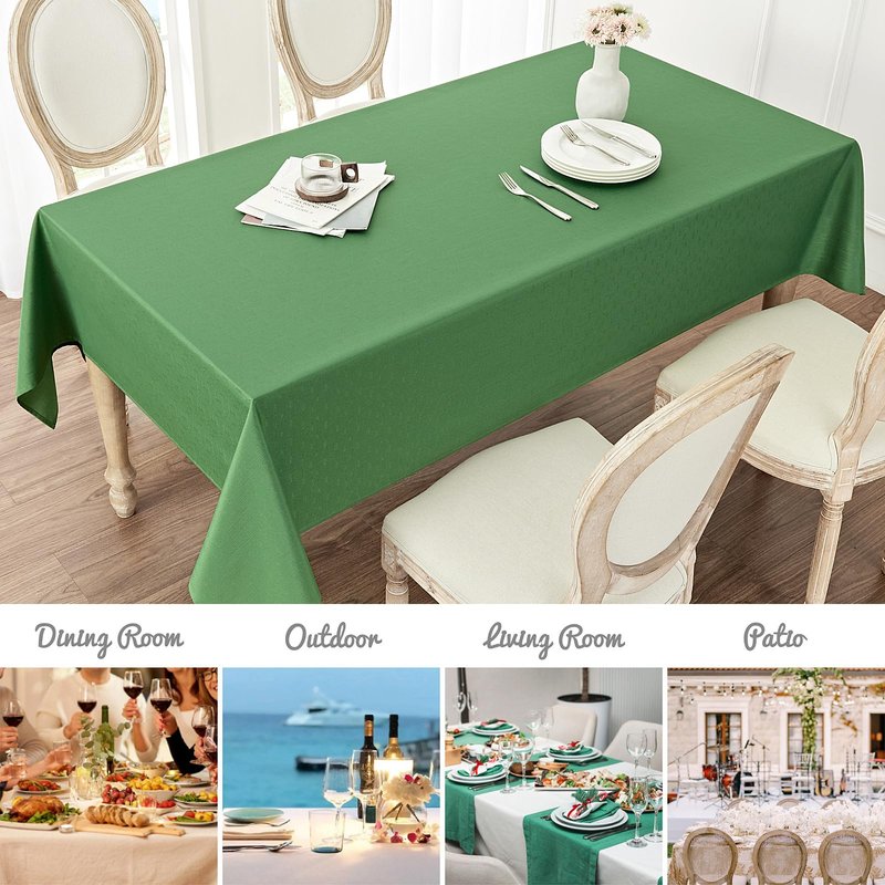 Veblandy 2 Pack Rectangle Tablecloth, 52x70 inch, Water Resistant Wrinkle Free Linen Textured Table Cloth Washable, Decorative Fabric Table Cover for Dining, Party and Camping, Green