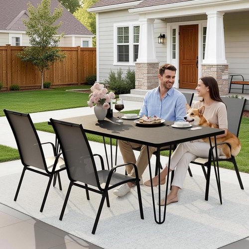 JEAREY Outdoor Dining Chairs Set of 4 - Stackable All-Weather Furniture for Lawn & Garden | Deep Gray