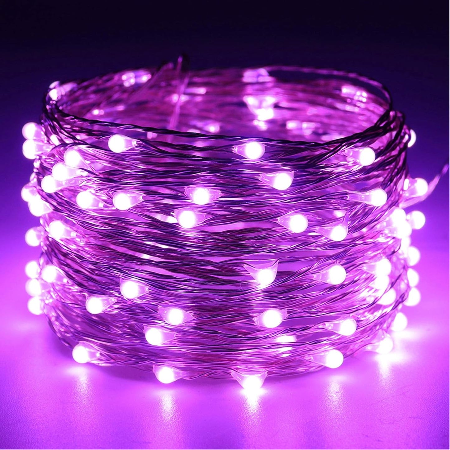 300 LED Dimmable Purple Fairy Lights - 99 Ft Waterproof Silver Wire String Lights with Remote for Christmas, Halloween, Party & Garden