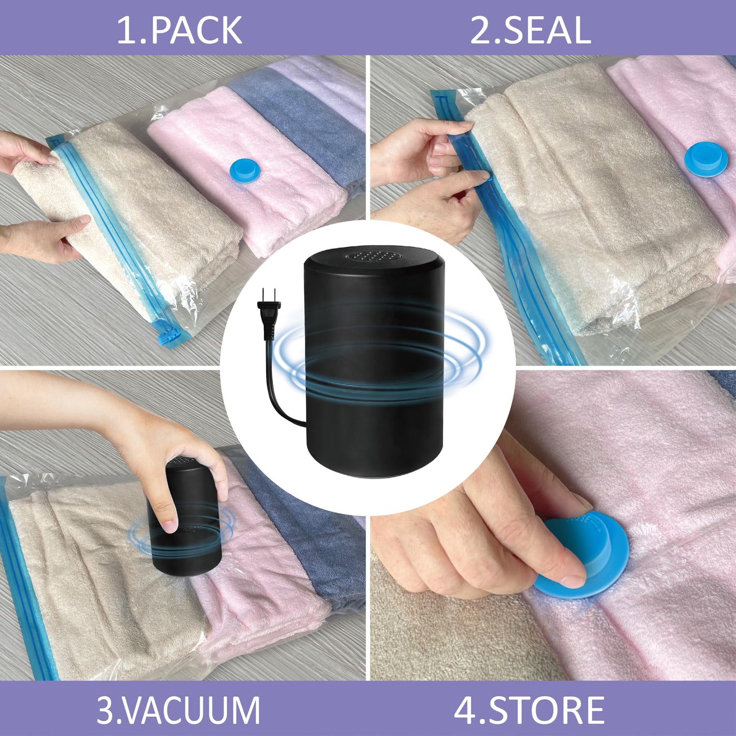 Vacuum Storage Bags with Electric Pump, 22 Combo (3Large/3Jumbo/8Medium/8Small) Space Saver Bags Vacuum Seal Bags with Pump, Space Bags, Vacuum Sealer Bags for Clothes, Comforters, Blankets, Bedding
