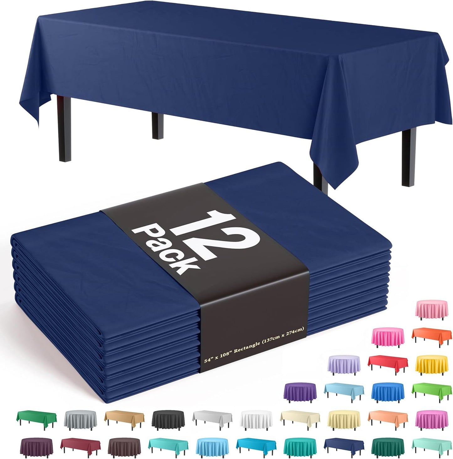 Ivory 84-Inch Round Tablecloth - 12-Pack Premium Plastic Party Supplies