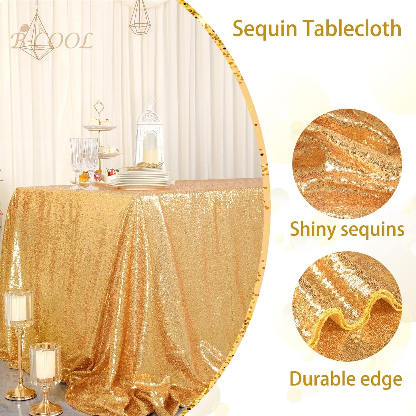 Gold Sequin Tablecloth 90x90 for Weddings & Parties - Sparkly Rectangle Birthday Decor