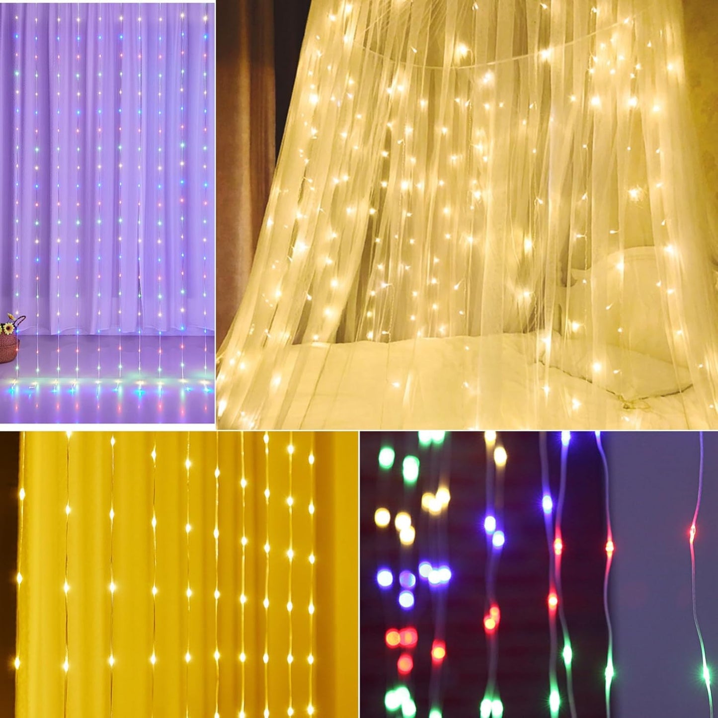 Skiennix 300 LED Curtain String Lights - Warm White, 8 Modes, Remote & Timer, USB Operated, Waterproof for Indoor/Outdoor Decor