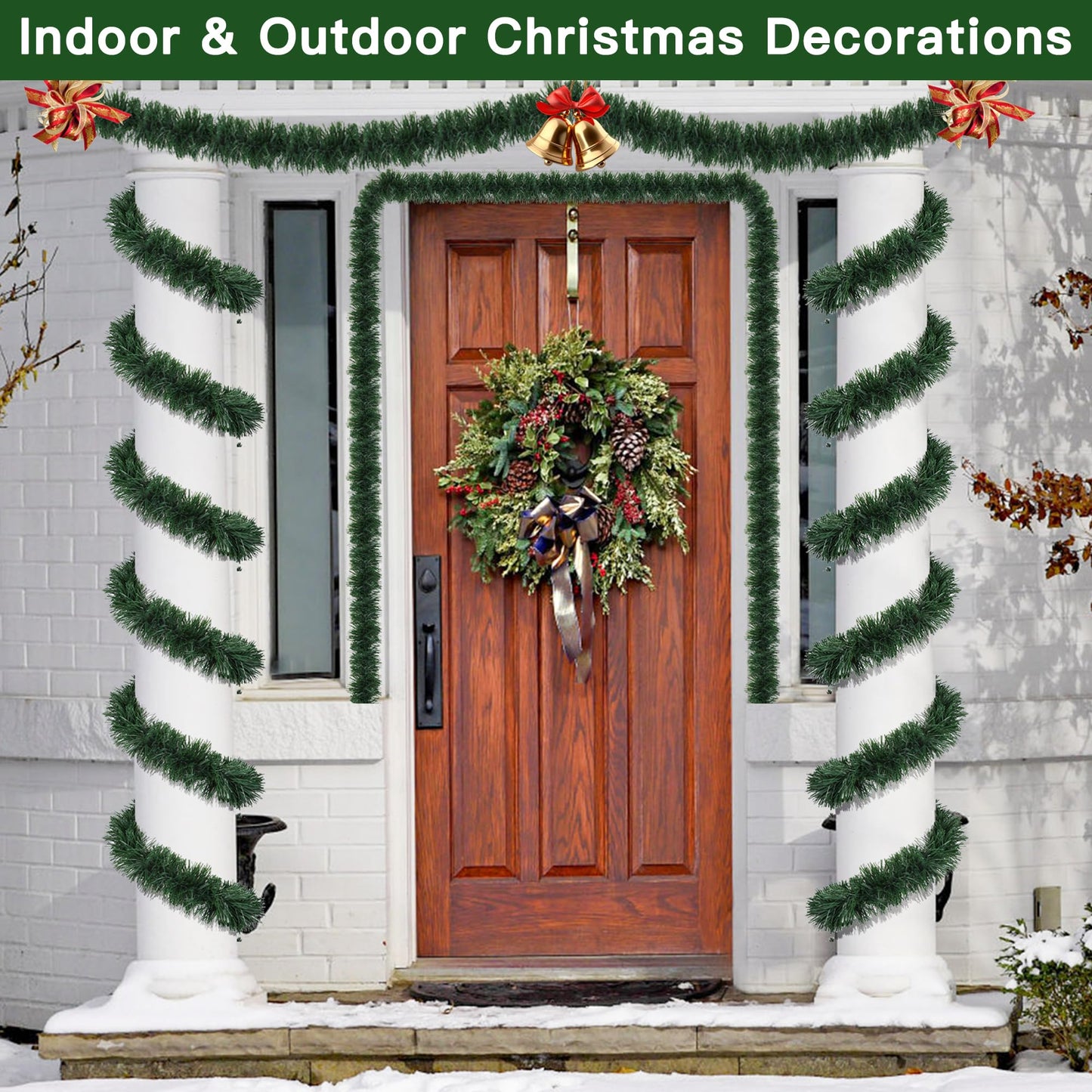 50 Feet Christmas Garland Christmas Decor, Artificial Greenery Pine Garlands Xmas Decorations for Mantle Stairs Fireplace Home Holiday Party Soft Green Garland Christmas Decoration Indoor Outdoor