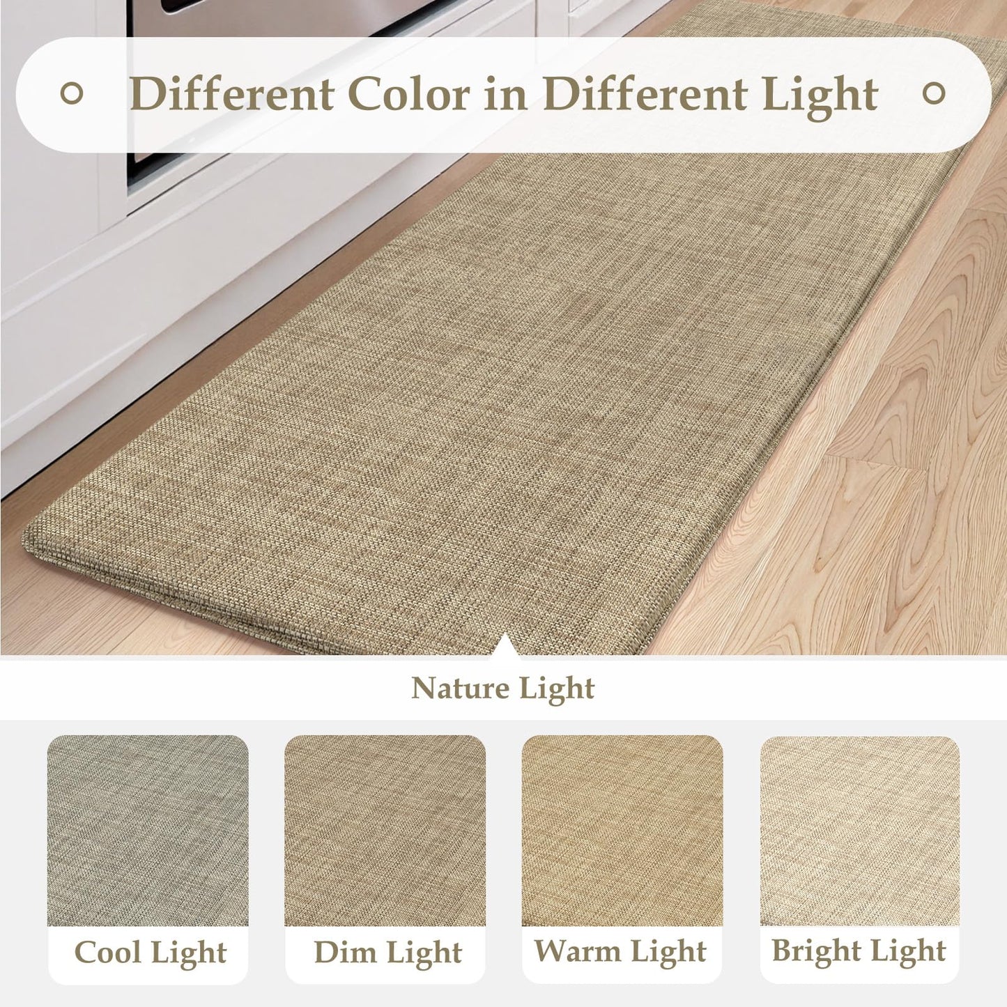 KIMODE Anti Fatigue Kitchen Mats, 17"x47"+17"x29" Farmhouse Kitchen Rugs Sets of 2, Non Slip Kitchen Mats for Floor, Cushioned Kitchen Floor Mats for Sink Laundry Office Desk Light Brown